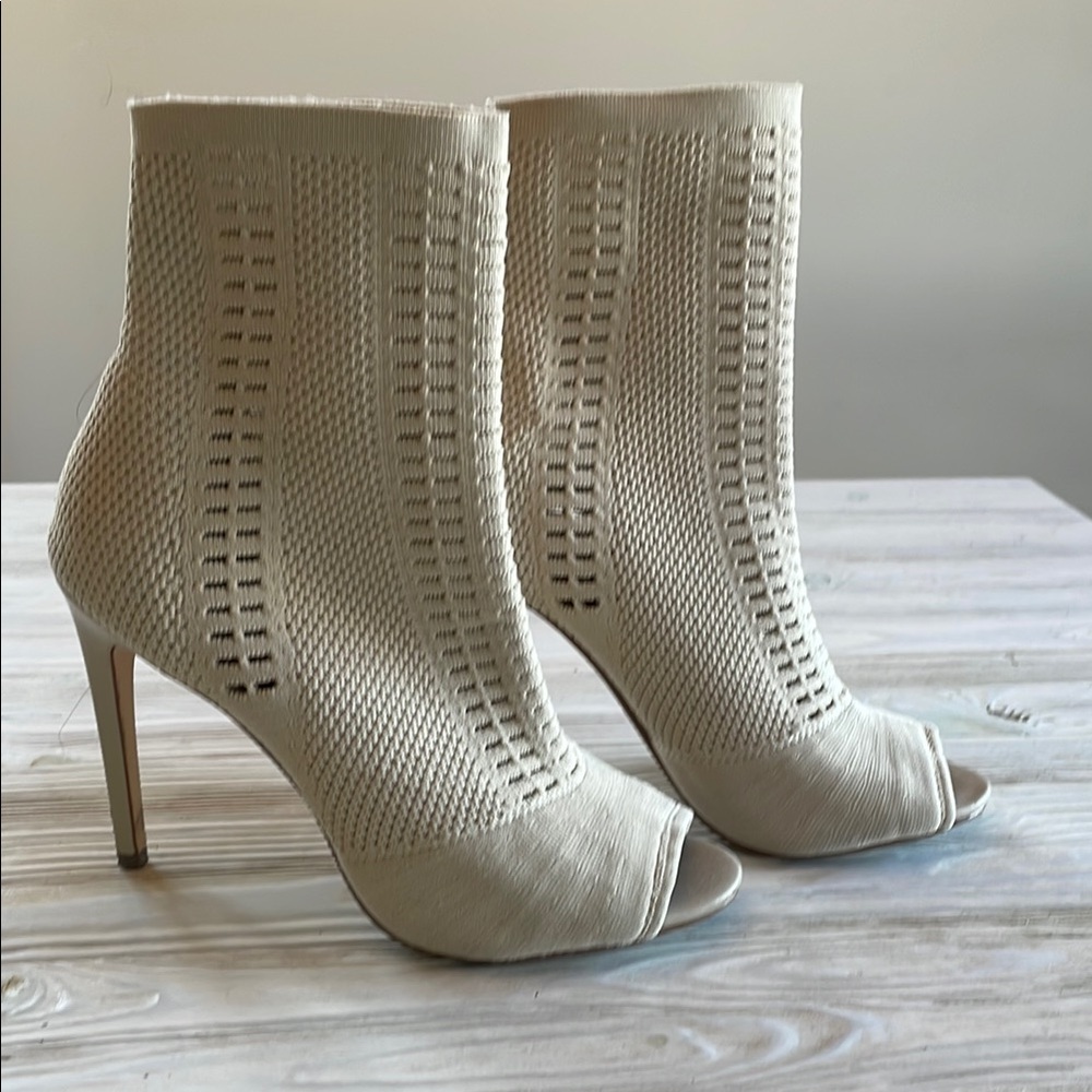 Elegant Cream Peep-Toe Ankle Boots